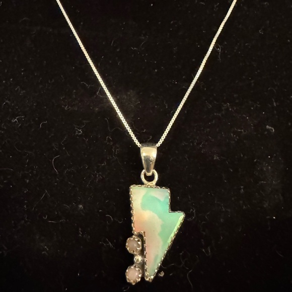 Sterling Silver Lightning Bolt opal pendant Necklace - Picture 2 of 6